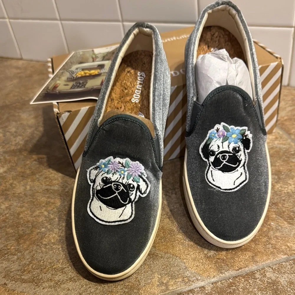 Soludos Pug Embroidered Slip-On Shoes - Picture 1 of 7